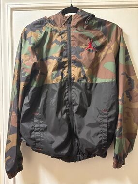 Jordan Camo Jacket with Black Hood and Red Jumpman - Youth XL